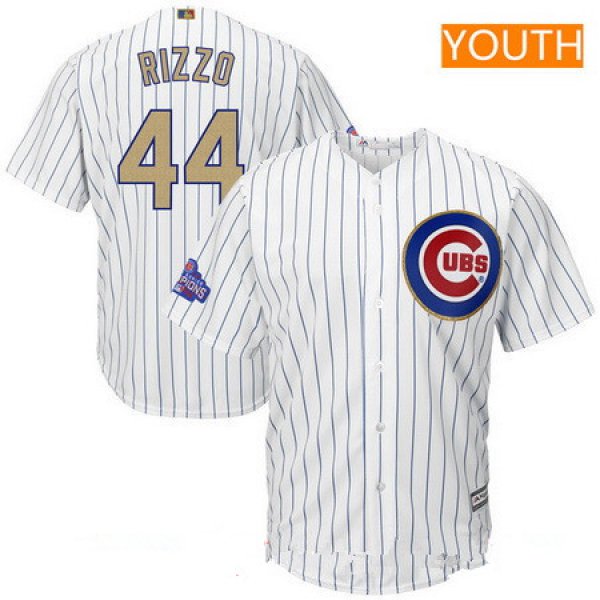 Youth Chicago Cubs #44 Anthony Rizzo White World Series Champions Gold Stitched MLB Majestic 2017 Cool Base Jersey