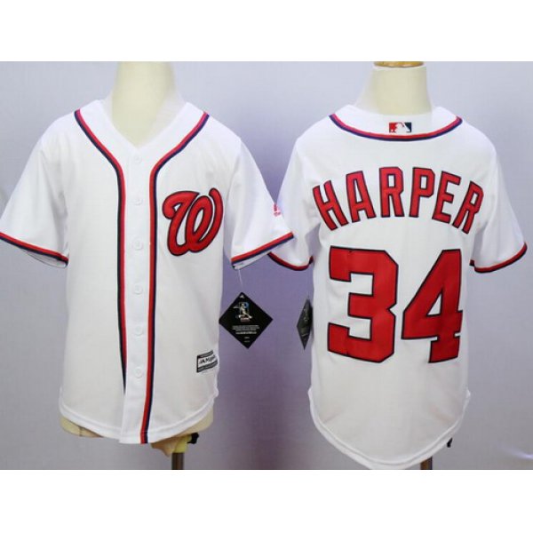 Youth Washington Nationals #34 Bryce Harper White Home Stitched MLB Majestic Cool Base Jersey