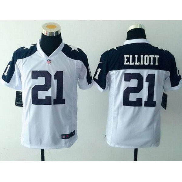 Youth Dallas Cowboys #21 Ezekiel Elliott White Thanksgiving Alternate NFL Nike Game Jersey
