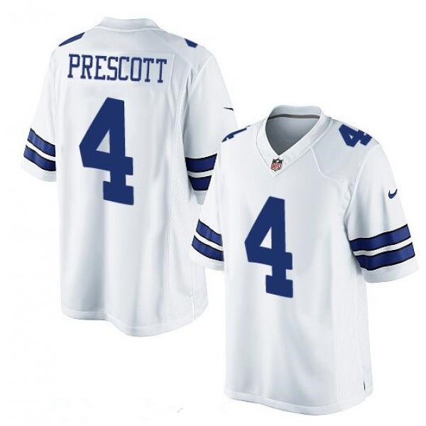 Youth Dallas Cowboys #4 Dak Prescott White Road Stitched NFL Nike Game Jersey