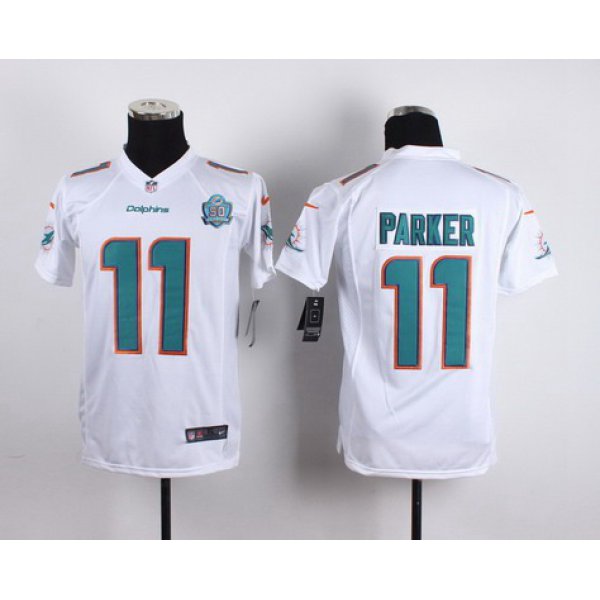 Youth Miami Dolphins #11 DeVante Parker White Road 2015 NFL 50th Patch Nike Game Jersey