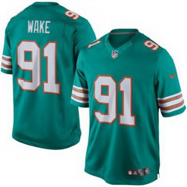 Youth Miami Dolphins #91 Cameron Wake Aqua Green Alternate 2015 NFL Nike Game Jersey