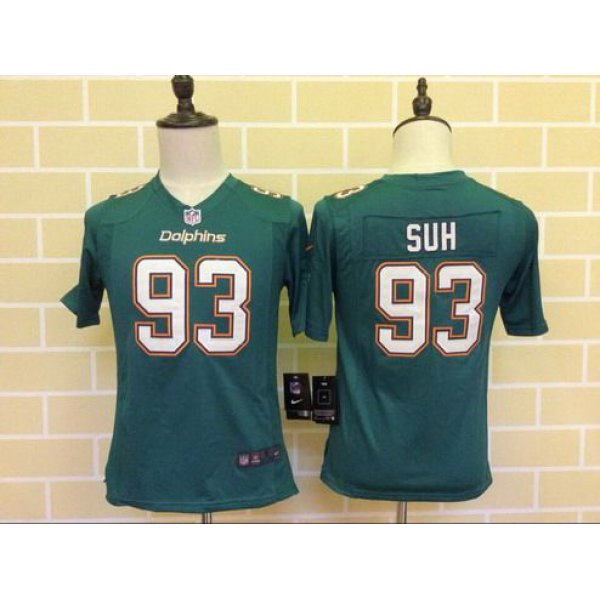 Youth Miami Dolphins #93 Ndamukong Suh Aqua Green Team Color NFL Nike Game Jersey