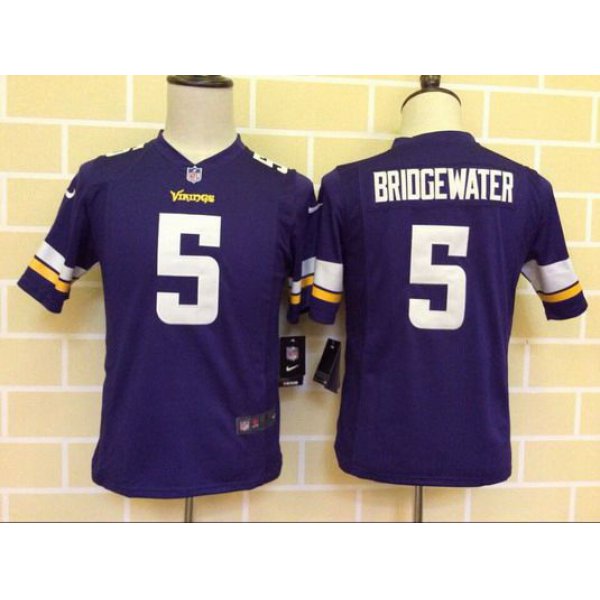 Youth Minnesota Vikings #5 Teddy Bridgewater Purple Team Color NFL Nike Game Jersey