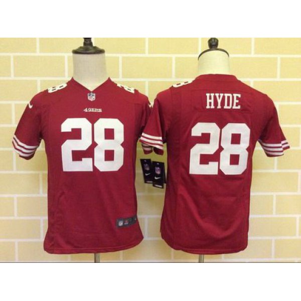 Youth San Francisco 49ers #28 Carlos Hyde Scarlet Red Team Color NFL Nike Game Jersey