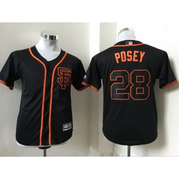 Youth San Francisco Giants #28 Buster Posey Black SF Stitched MLB Majestic Cool Base Jersey