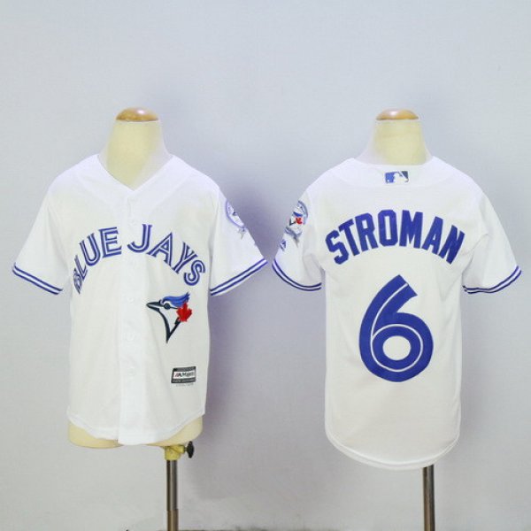 Youth Toronto Blue Jays #6 Marcus Stroman White 40th Anniversary Patch Stitched MLB Majestic Cool Base Jersey