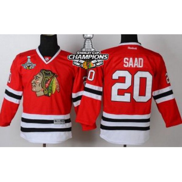 Chicago Blackhawks #20 Brandon Saad Red Kids Jersey W/2015 Stanley Cup Champion Patch