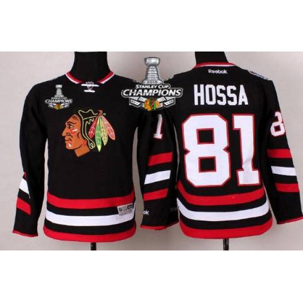 Chicago Blackhawks #81 Marian Hossa 2014 Stadium Series Black Kids Jersey W/2015 Stanley Cup Champion Patch