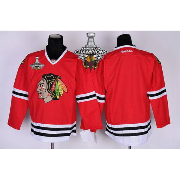 Chicago Blackhawks Blank Red Kids Jersey W/2015 Stanley Cup Champion Patch