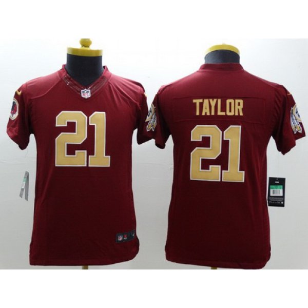 Nike Washington Redskins #21 Sean Taylor Red With Gold Limited Kids Jersey