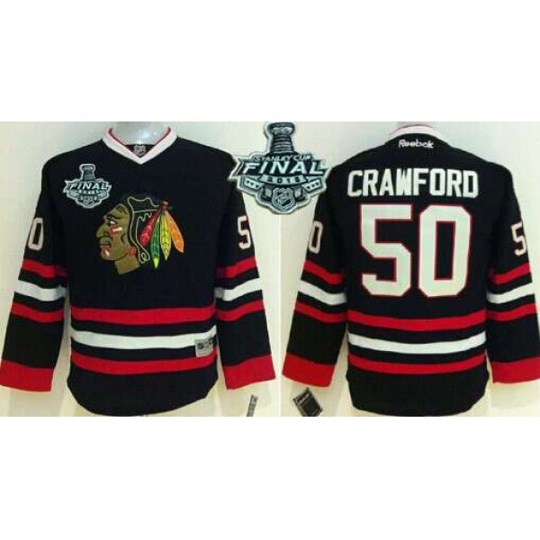 Youth Chicago Blackhawks #50 Corey Crawford 2015 Stanley Cup Black Jersey