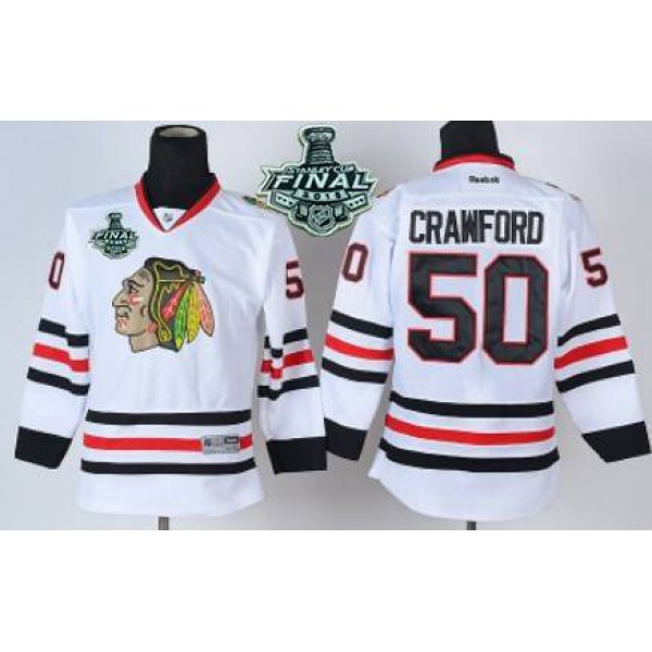 Youth Chicago Blackhawks #50 Corey Crawford 2015 Stanley Cup White Jersey