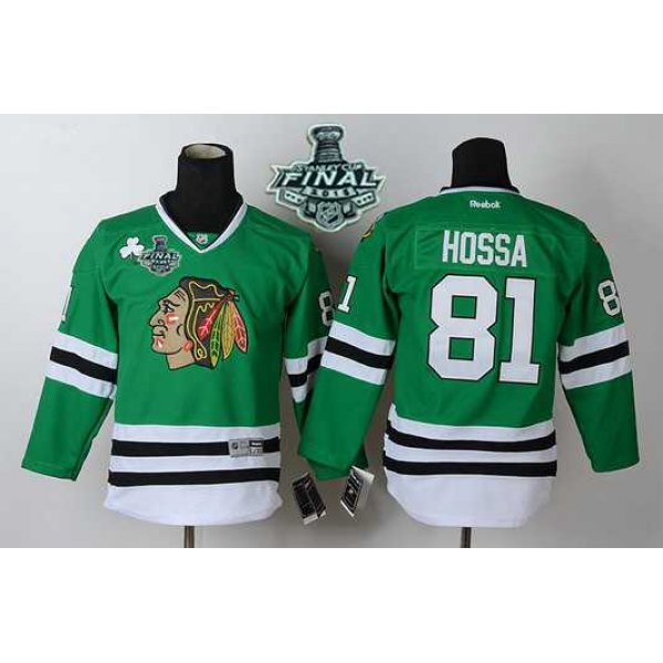 Youth Chicago Blackhawks #81 Marian Hossa 2015 Stanley Cup Green Jersey