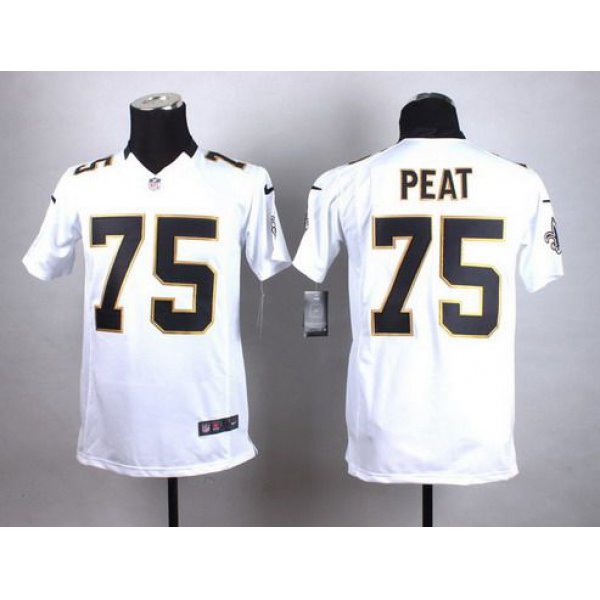 Youth New Orleans Saints #75 Andrus Peat Nike White Game Jersey