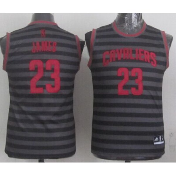 Cleveland Cavaliers #23 LeBron James Gray With Black Pinstripe Kids Jersey