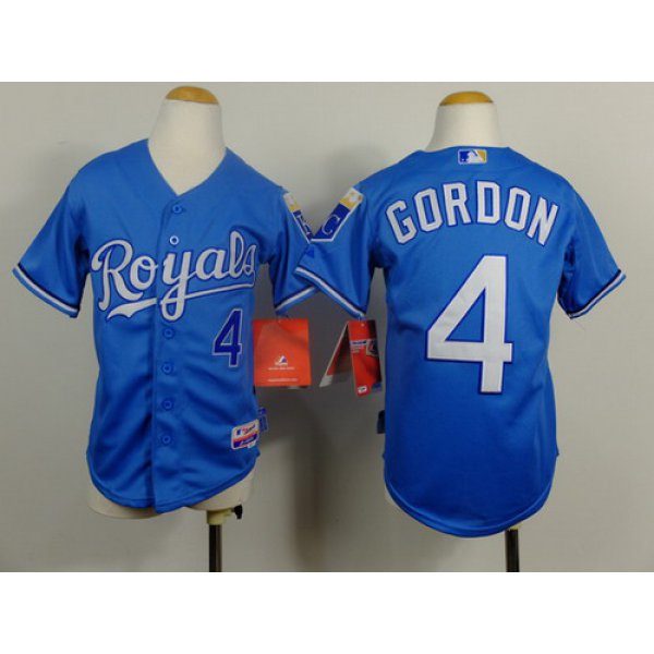 Kansas City Royals #4 Alex Gordon Light Blue Kids Jersey
