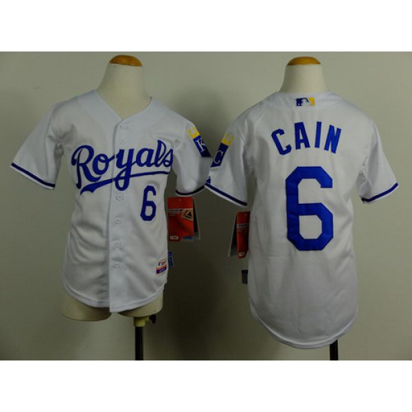 Kansas City Royals #6 Lorenzo Cain White Kids Jersey