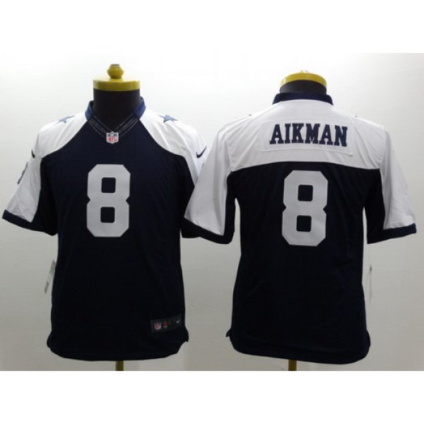 Nike Dallas Cowboys #8 Troy Aikman Blue Thanksgiving Limited Kids Jersey