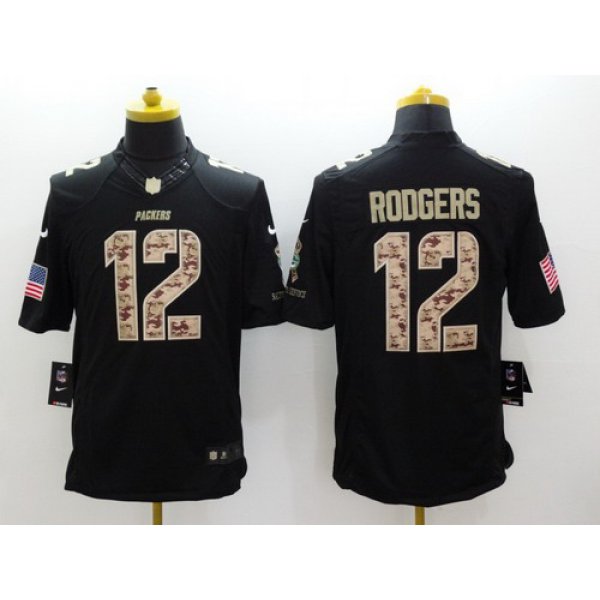 Nike Green Bay Packers #12 Aaron Rodgers Salute to Service Black Limited Kids Jersey