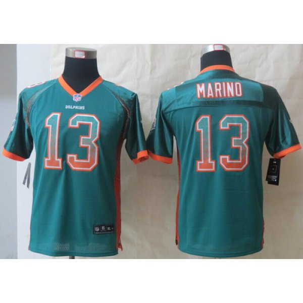 Nike Miami Dolphins #13 Dan Marino Drift Fashion Green Kids Jersey