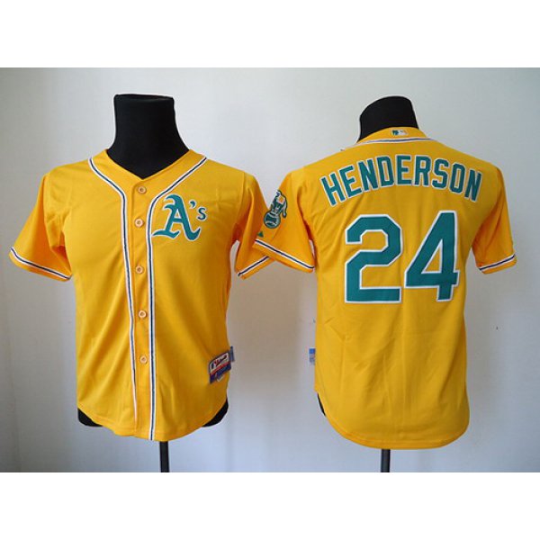 Oakland Athletics #24 Rickey Henderson Yellow Kids Jersey