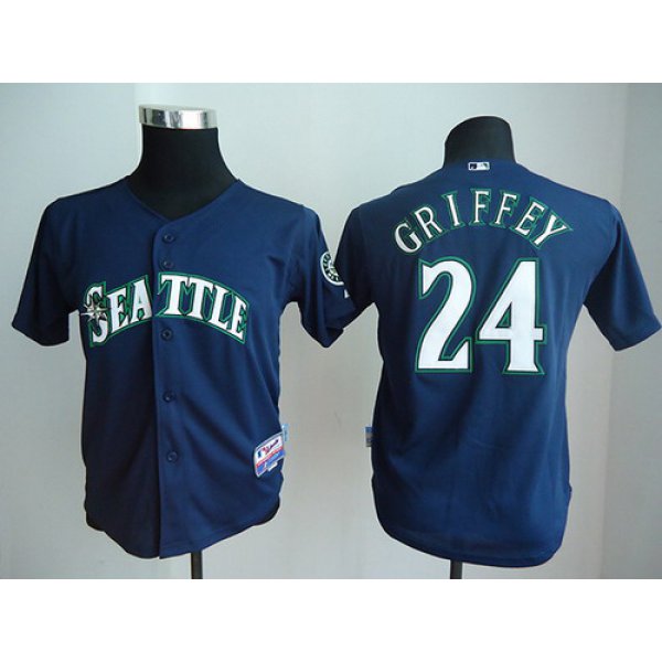 Seattle Mariners #24 Ken Griffey Navy Blue Kids Jersey