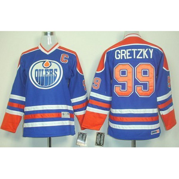 Edmonton Oilers #99 Wayne Gretzky Royal Blue Throwback CCM Kids Jersey