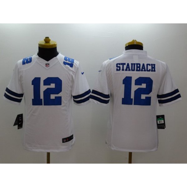 Nike Dallas Cowboys #12 Roger Staubach White Limited Kids Jersey