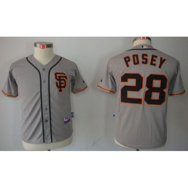 San Francisco Giants #28 Buster Posey Gray SF Kids Jersey