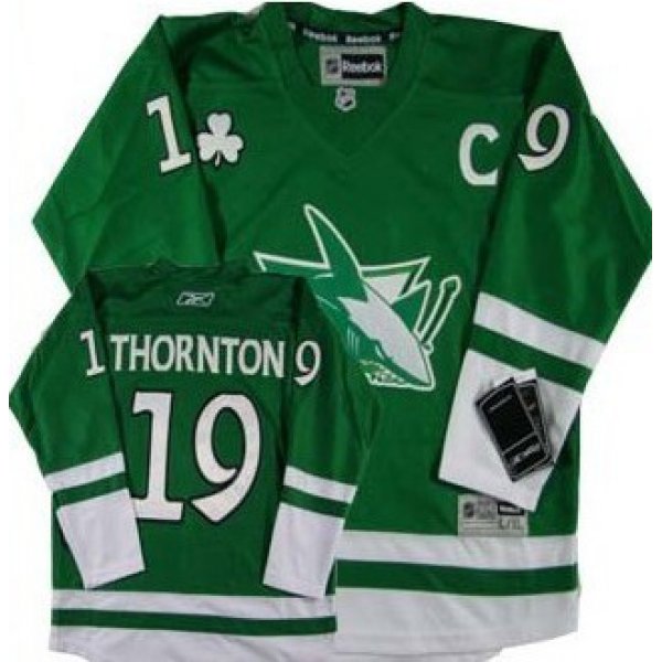 San Jose Sharks #19 Joe Thornton St. Patrick's Day Green Kids Jersey