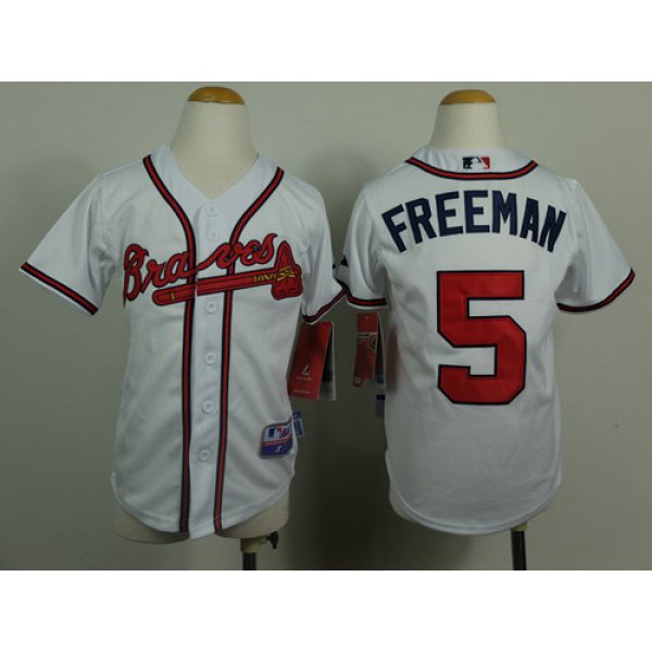 Atlanta Braves #5 Freddie Freeman White Kids Jersey