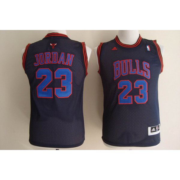 Chicago Bulls #23 Michael Jordan All Black With Blue Kids Jersey
