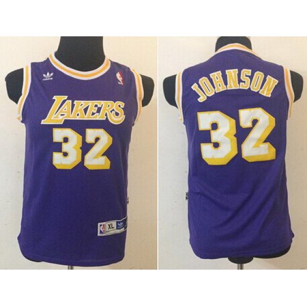 Los Angeles Lakers #32 Magic Johnson Purple Swingman Throwback Kids Jersey