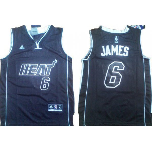 Miami Heat #6 LeBron James All Black With Heat Kids Jersey