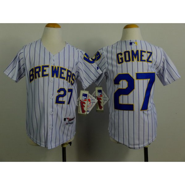 Milwaukee Brewers #27 Carlos Gomez White Pinstripe Kids Jersey