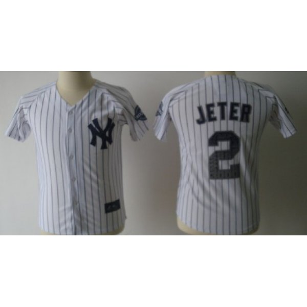 New York Yankees #2 Derek Jeter White 3000 Hits Patch Kids Jersey