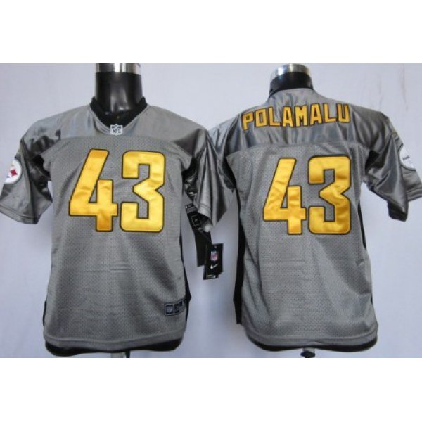 Nike Pittsburgh Steelers #43 Troy Polamalu Gray Shadow Kids Jersey