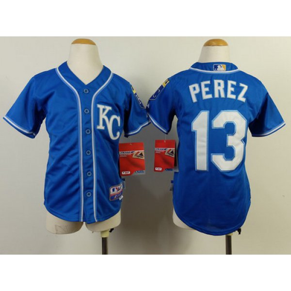 Kansas City Royals #13 Salvador Perez 2014 Blue Kids Jersey