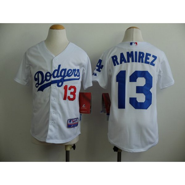 Los Angeles Dodgers #13 Hanley Ramirez White Kids Jersey