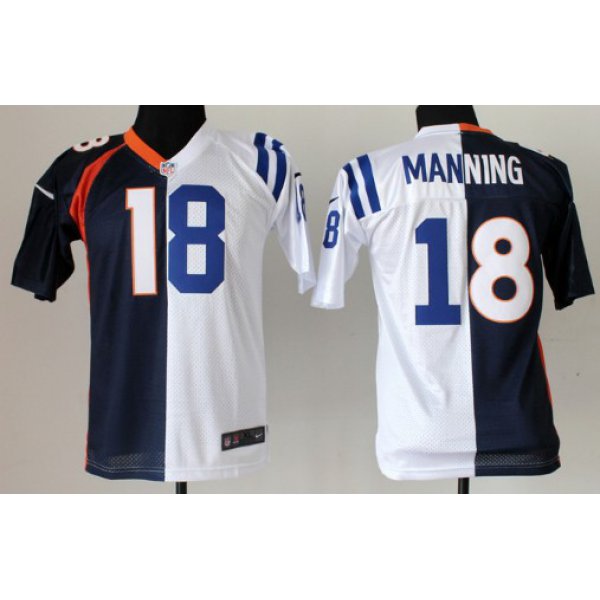 Nike Indianapolis Colts&Denver Broncos #18 Peyton Manning Blue/White Two Tone Kids Jersey