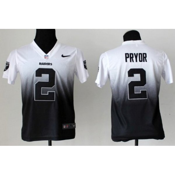 Nike Oakland Raiders #2 Terrelle Pryor White/Black Fadeaway Kids Jersey