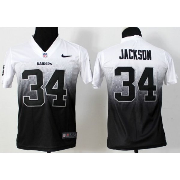 Nike Oakland Raiders #34 Bo Jackson White/Black Fadeaway Kids Jersey