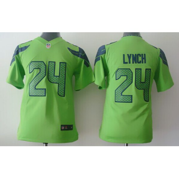 Nike Seattle Seahawks #24 Marshawn Lynch Green Game Kids Jersey