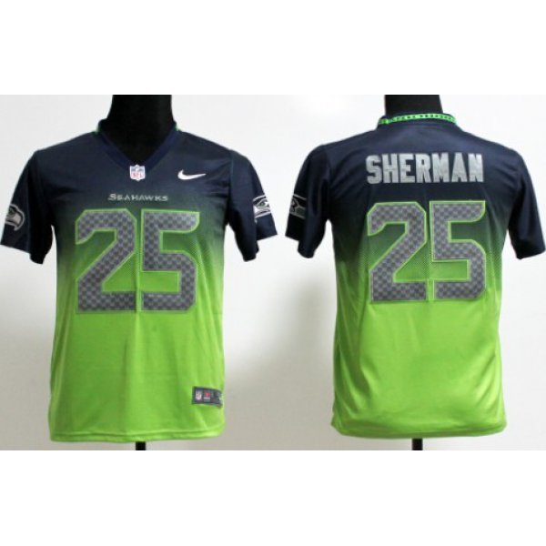 Nike Seattle Seahawks #25 Richard Sherman Navy Blue/Green Fadeaway Kids Jersey