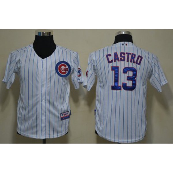 Chicago Cubs #13 Starlin Castro White Pinstirpe Kids Jersey