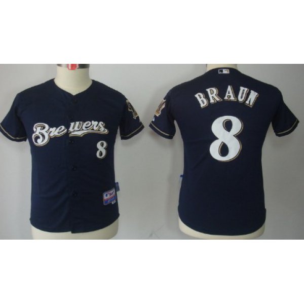 Milwaukee Brewers #8 Ryan Braun Navy Blue Kids Jersey