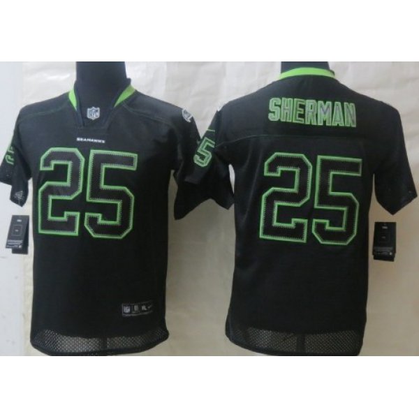 Nike Seattle Seahawks #25 Richard Sherman Lights Out Black Kids Jersey