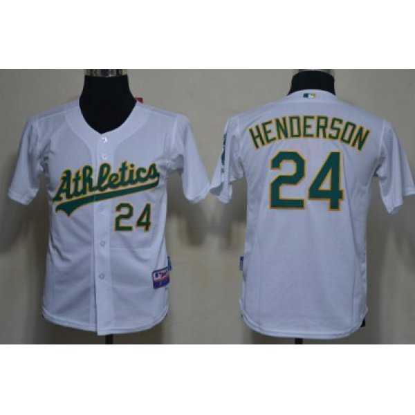 Oakland Athletics #24 Rickey Henderson White Kids Jersey