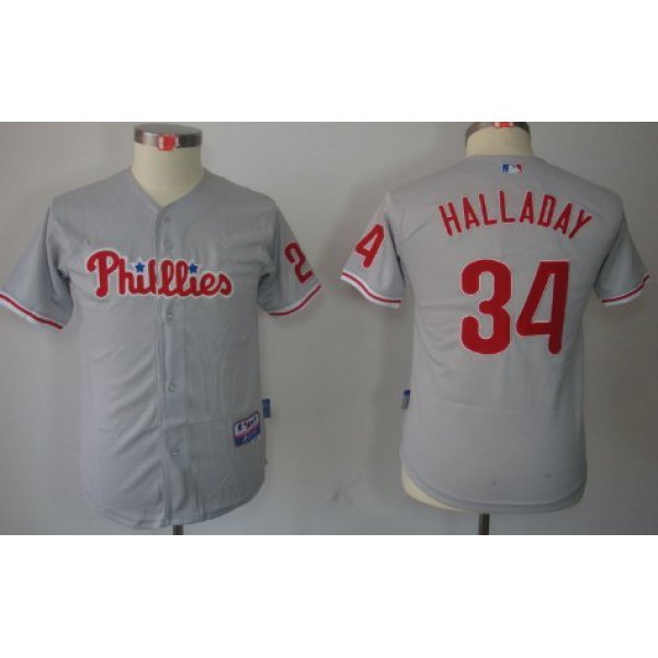 Philadelphia Phillies #34 Roy Halladay Gray Kids Jersey